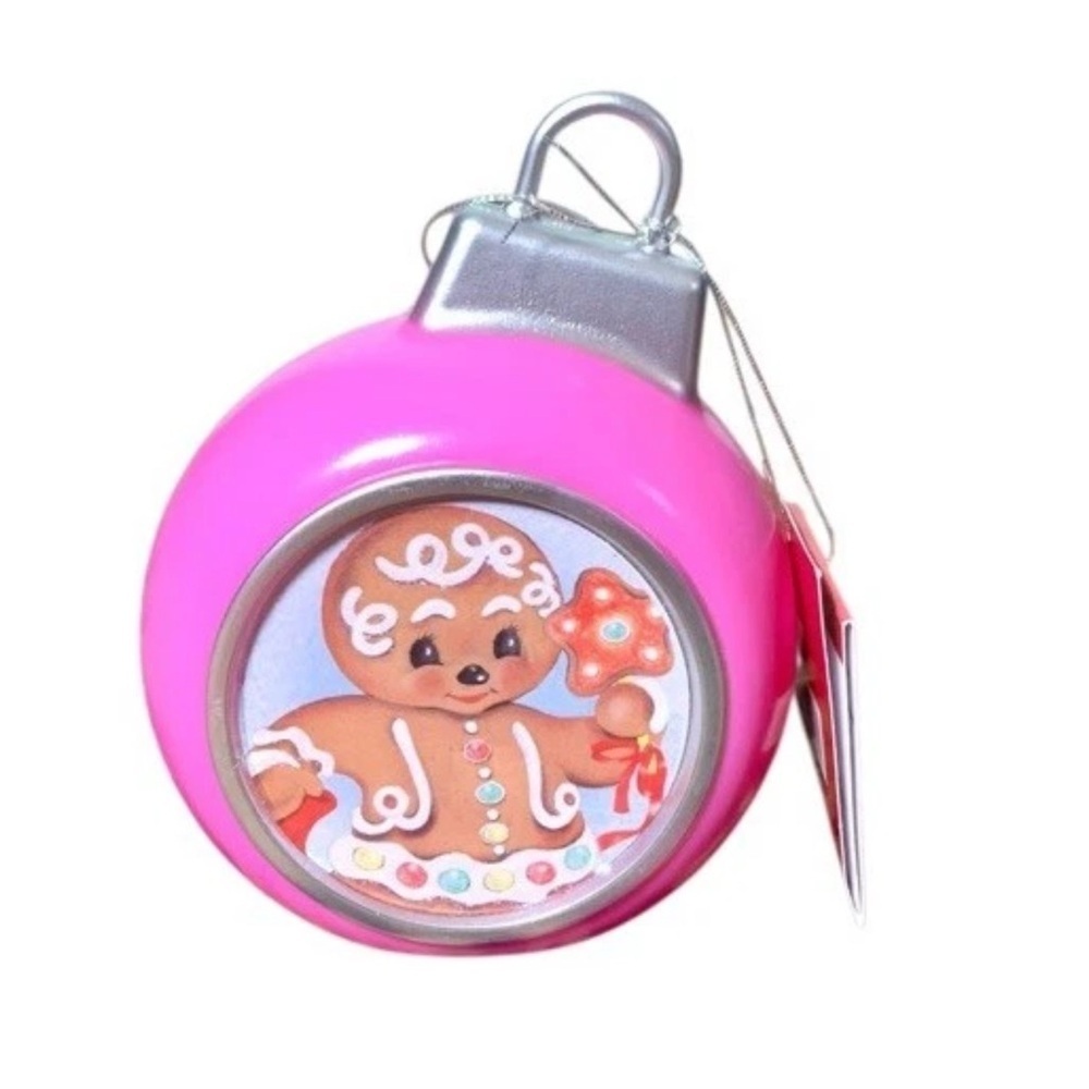 Pink Gingerbread Holiday Ornament 5” Retro Mr. Christmas Mini Blow Mold Lighted